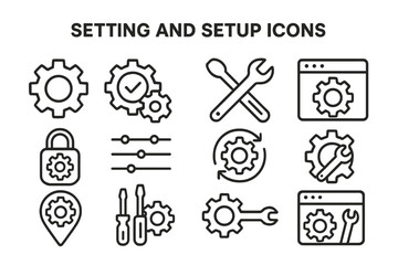 Poster - Collection of vector icons representing various settings and setup elements for digital interfaces and applications