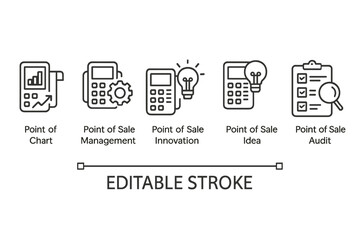 Poster - Vector icon set showcasing various points of sale concepts including innovation, management, audit, and more for design use
