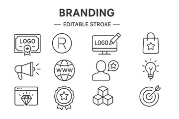 Poster - Vector icon set for branding with elements representing business, marketing, and design concepts