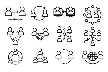 Poster - Vector icon set depicting collaboration, networking, and communication in various configurations and styles