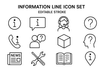 Poster - Vector icon set featuring various symbols for information, communication, and support services