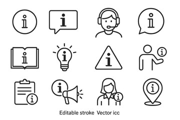 Poster - Icon set featuring information symbols and communication elements for vector design projects