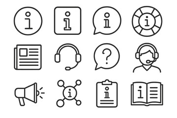 Poster - Collection of vector icons representing information symbols and support services using simple and clean designs