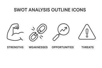 Poster - Vector icon set illustrating SWOT analysis elements including strengths, weaknesses, opportunities, and threats for strategic planning