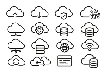 Leinwandbilder - Cloud computing vector icon set featuring various symbols representing data management and connectivity
