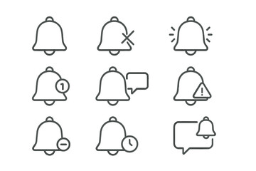 Poster - Vector icon set featuring various bell symbols indicating notifications and alerts