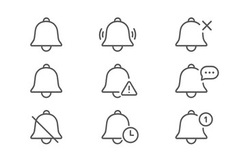 Leinwandbilder - Vector icon set featuring various bell notifications and alerts for digital applications and user interfaces