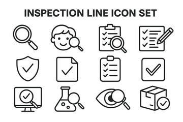 Poster - Vector icon set featuring inspection tools, checklists, and magnifying glasses for quality assurance and analysis in various tasks