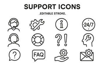 Poster - Vector icon set for customer support featuring various assistance symbols and tools for effective communication