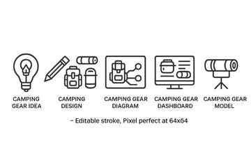 Poster - Vector icon set featuring camping gear concepts including ideas, designs, diagrams, dashboards, and models for outdoor enthusiasts