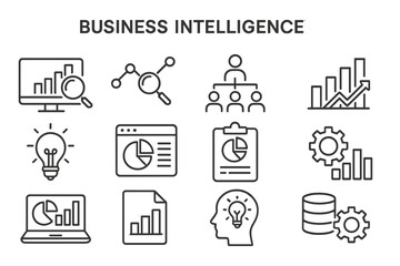 Poster - Vector icon set showcasing concepts related to business intelligence, analytics, and data visualization for professionals and organizations