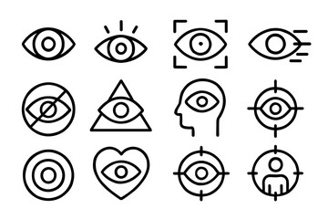 Poster - Vector icon set featuring various eye designs for use in creative projects and graphic applications