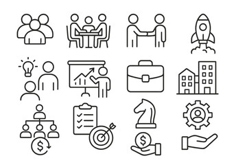 Poster - Vector icon set showcasing business and teamwork concepts in a clean and modern design suitable for various professional applications