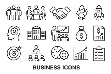 Poster - Business icon set featuring collaboration, strategy, and growth symbols