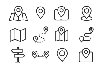 Poster - Vector icon set featuring various map and location symbols for digital navigation and wayfinding applications