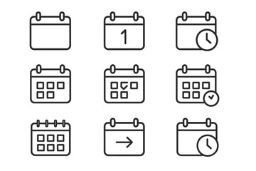 Poster - Vector icon set featuring minimalist calendar designs for various scheduling activities in modern environments