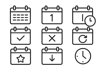Poster - Calendar icon set featuring various symbols for dates, times, and scheduling activities in a simple vector design