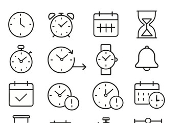 Poster - Unique vector icon set featuring clocks, calendars, and timers for design and illustration purposes