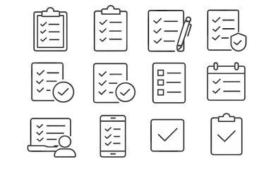 Poster - Vector icon set featuring checklist, document, and planning symbols designed for task management and organization