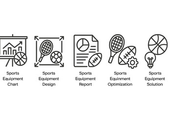 Poster - Vector icon set representing various aspects of sports equipment management and analysis