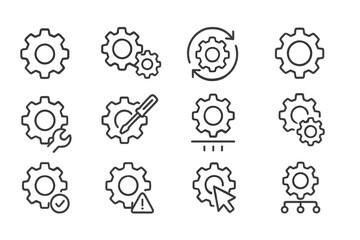 Poster - Vector icon set featuring various gear symbols for technology and engineering applications