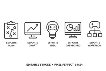 Poster - Vector icon set illustrating various aspects of esports planning and analysis for competitive gaming strategies