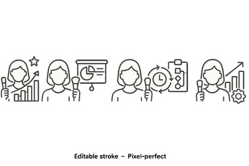 Poster - Vector icon set featuring diverse elements for data analysis, project management, and performance tracking
