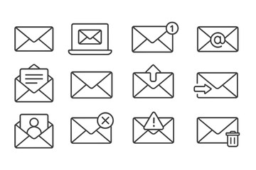 Poster - Vector icon set depicting various email-related elements for digital communication and notifications