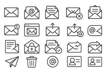 Poster - Comprehensive vector icon set depicting various email and messaging symbols for digital communication