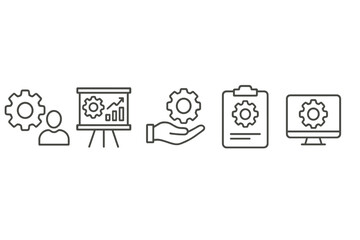 Aufkleber - vector icon set illustrating various aspects of business management and data analysis in a minimalis