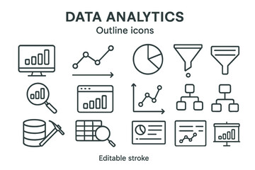 Poster - Vector icon set featuring data analytics symbols for visualizing and interpreting information effectively