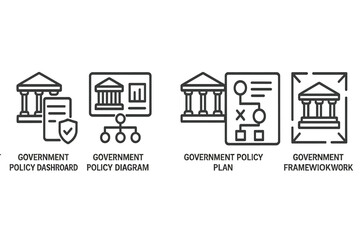 Poster - Vector icon set displaying various government policy concepts with clear design elements for effective communication