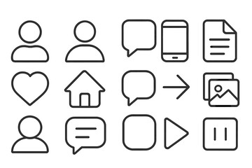Leinwandbilder - Vector icon set featuring communication, social interaction, and technology symbols for creative projects and graphic design needs
