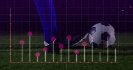 Poster - Soccer player tapping ball on grass while analytics technology overlays showing magenta stats bars