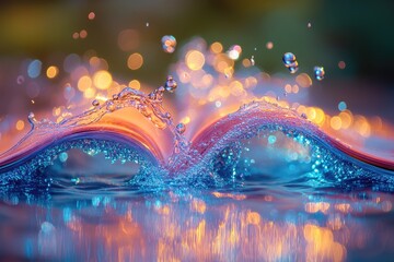 Poster - An artistic display of colorful water splashing upwards gently