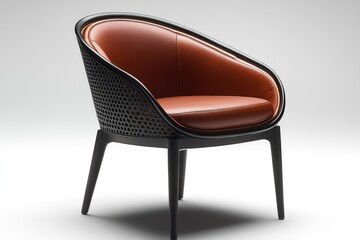 Poster - an elegant armchair featuring leather and woven wood elements