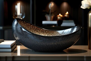 Poster - an elegant black decorative bowl ornament displays detailed texture and finish