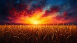 Golden wheat farm stretching under breathtaking sunset hues high resolution HD wallpaper