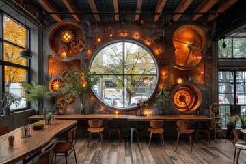 Poster - an elegantly designed steampunk themed interior of a modern restaurant