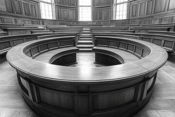 Poster - An empty circular auditorium constructed with wood and symmetrical designs