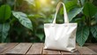 © NeoDesign Hub - Eco-Friendly Tote Bag on Wooden Table Outdoors