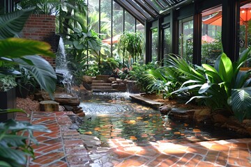Poster - an indoor tropical oasis featuring a waterfall and plants