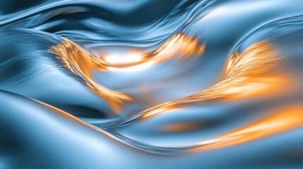 Wall Mural - abstract flowing metallic waves of blue and gold.
