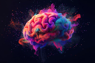 Colorful brain exploding with vibrant particles creativity and imagination