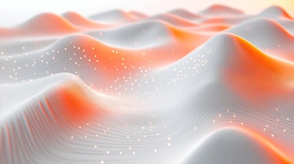 Fototapete - Abstract wavy landscape with glowing dots