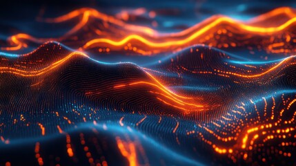 Fototapete - Abstract Data Waves in Dark Space