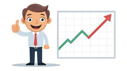 Poster - A cheerful cartoon character gives a thumbs-up next to a graph showing an upward trend, symbolizing success and positivity.