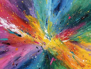 Poster - Vibrant explosion of colors in abstract painting style creating a dynamic and energetic visual experience with a captivating and modern artistic flair