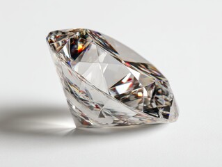 Poster - Sparkling diamond gemstone on white background captures light and reflection in a close up studio shot with a clean and elegant presentation for jewelry design