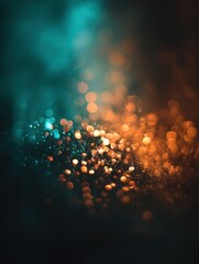 Poster - Abstract bokeh background with vibrant turquoise and orange lights creating a magical and dreamy atmosphere perfect for festive designs and artistic projects